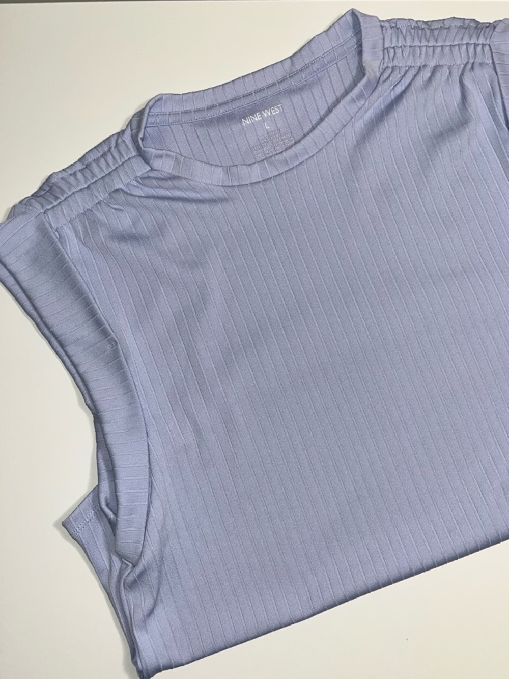Nine West Light Blue Ribbed Cap-Sleeve Tank